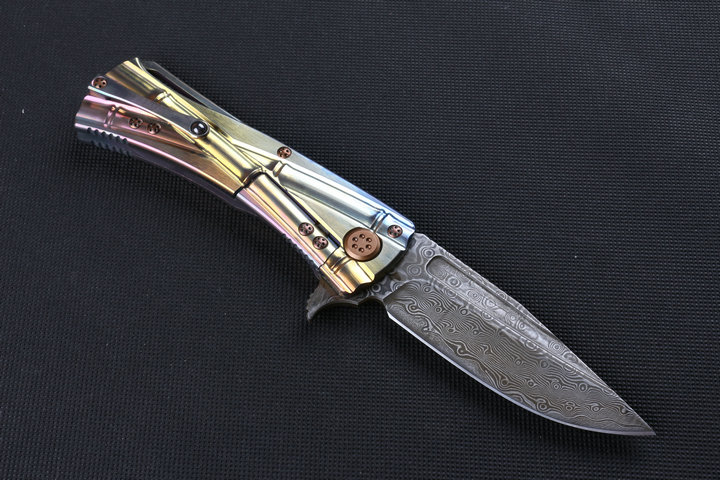 Microtech Choi bamboo Titanium handle American Damascus knife UD402378